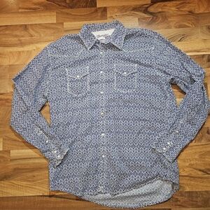 Wrangler Pearl Snap Button Shirt Mens XL Blue 20X Competition Advanced Cowboy